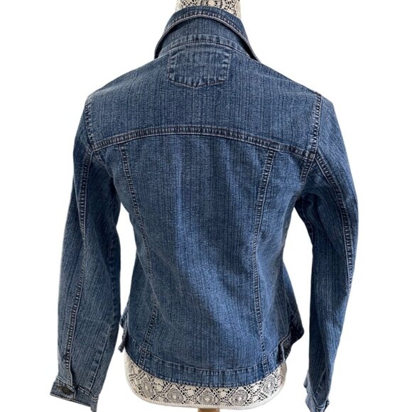 American Over Size Small Denim Jacket Collared Long Sleeve Blue Casual Layer - Picture 5 of 12